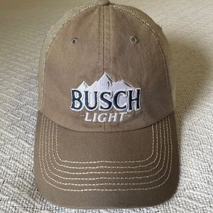Busch Light trucker hat. Tan. Adjustable. Quake City Caps.